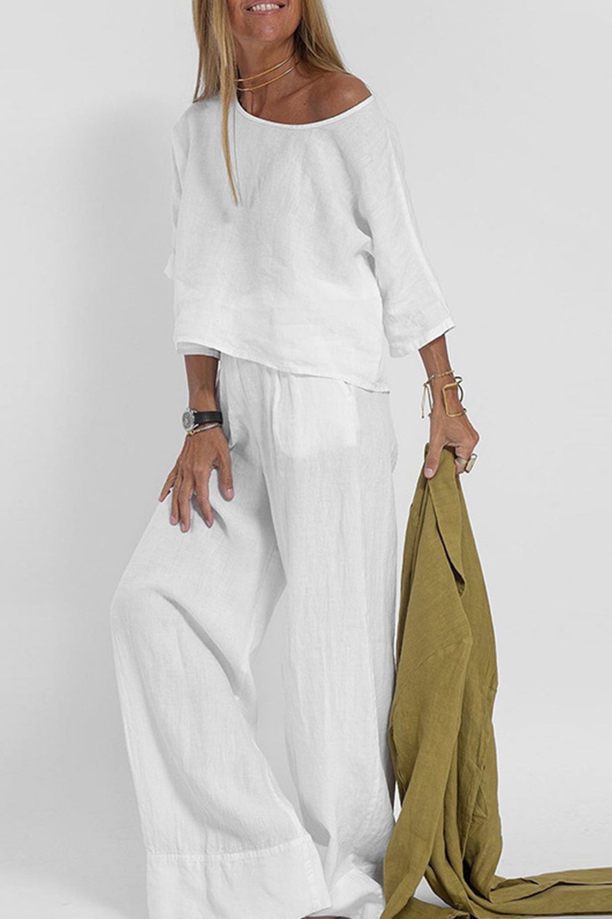 Arolora Solid Color Half Sleeve Cotton Shirt Pants Set