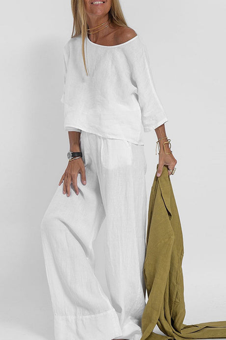 Arolora Solid Color Half Sleeve Cotton Shirt Pants Set