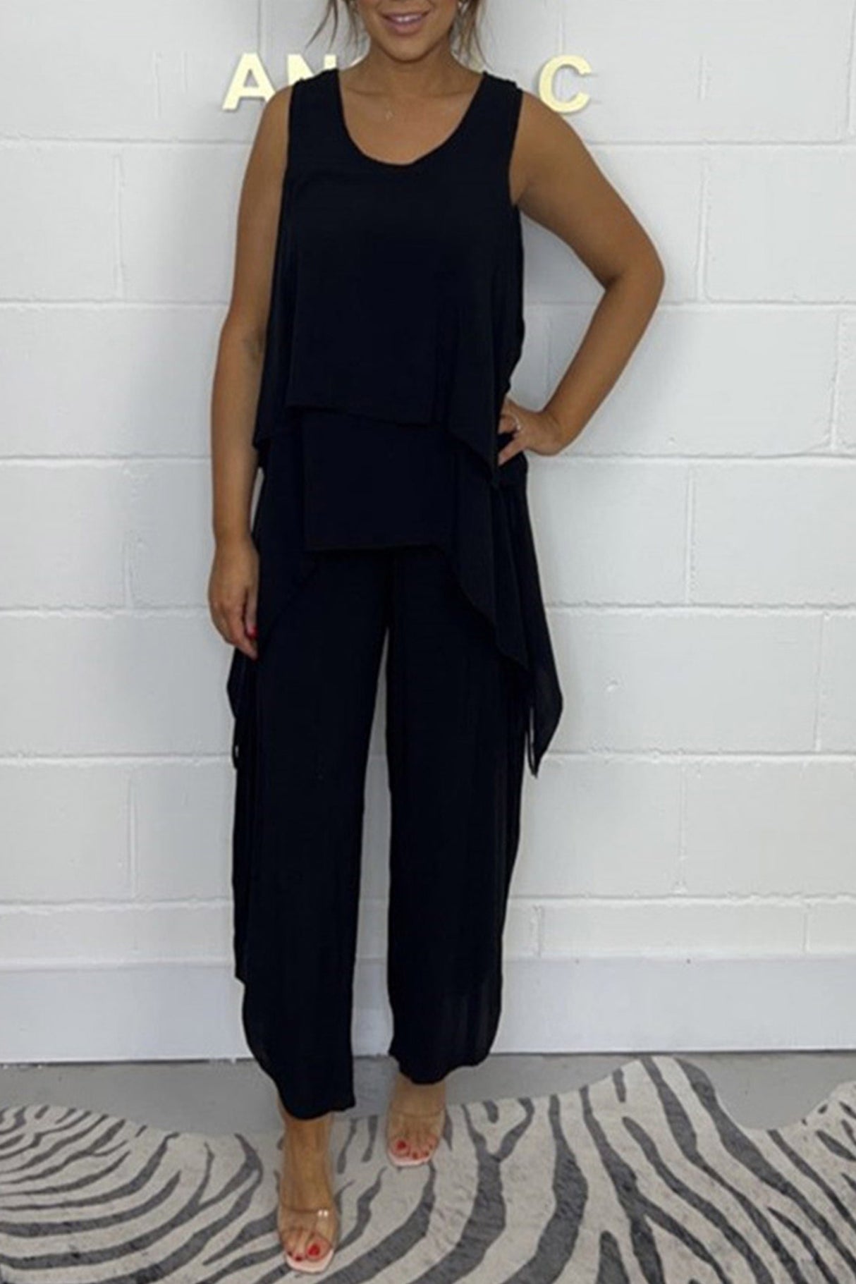 Arolora Solid Color Irregular Three-piece Outfit