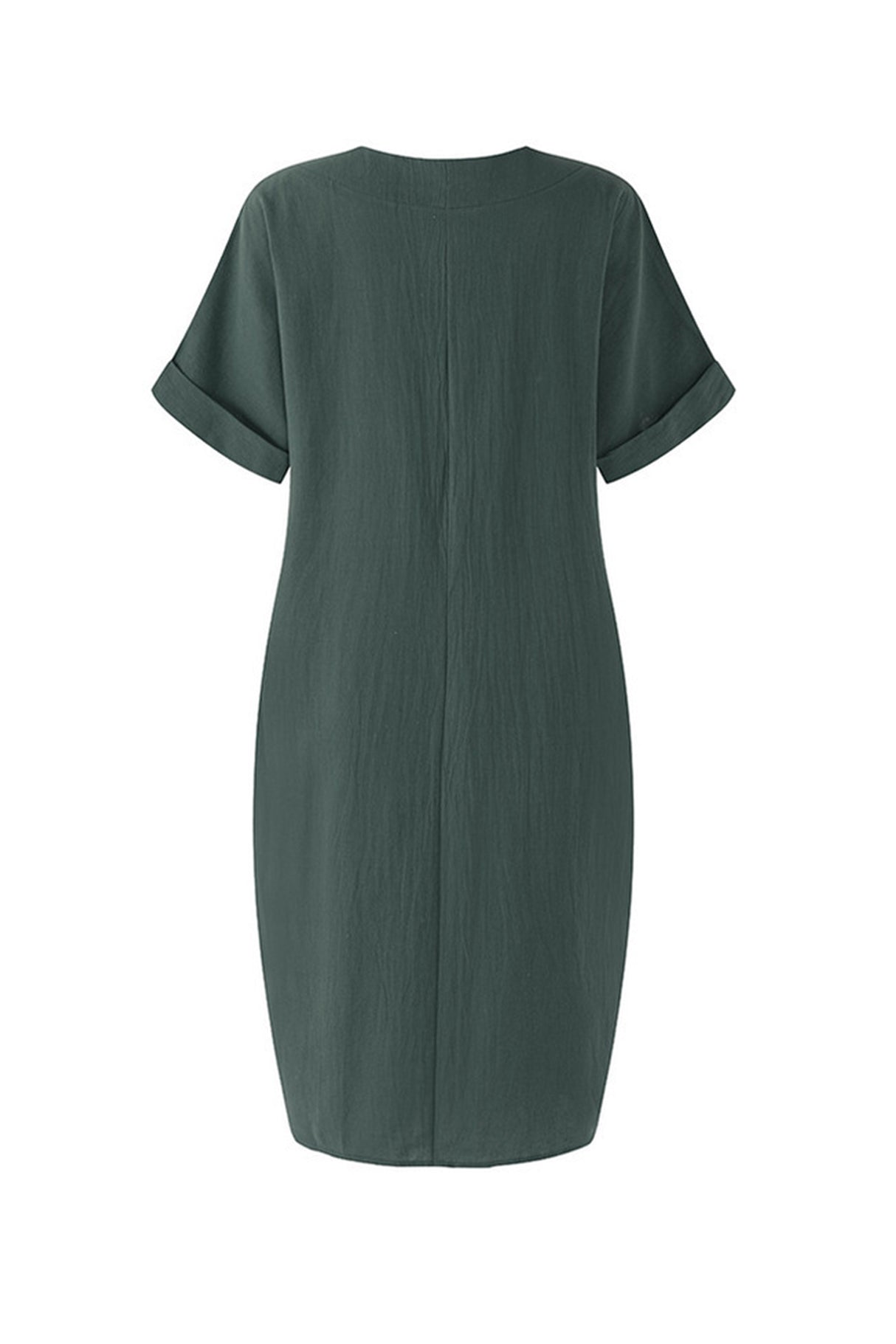 Arolora V-Neck Short Sleeve Pocketed Cotton Dress