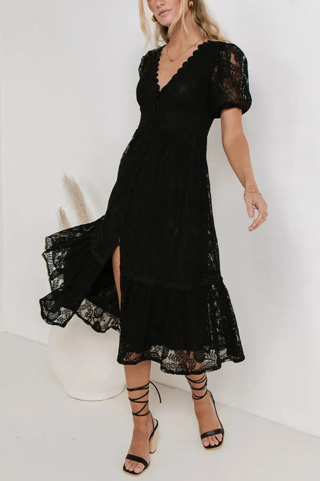 Arolora Lace Single-breasted Midi Dress