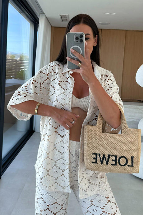 Arolora Lace Lapel Blouse Two-piece Set