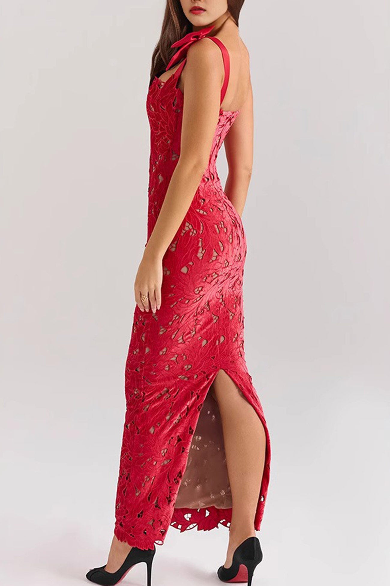 Arolora Bow Straps Hollow Out Maxi Dress