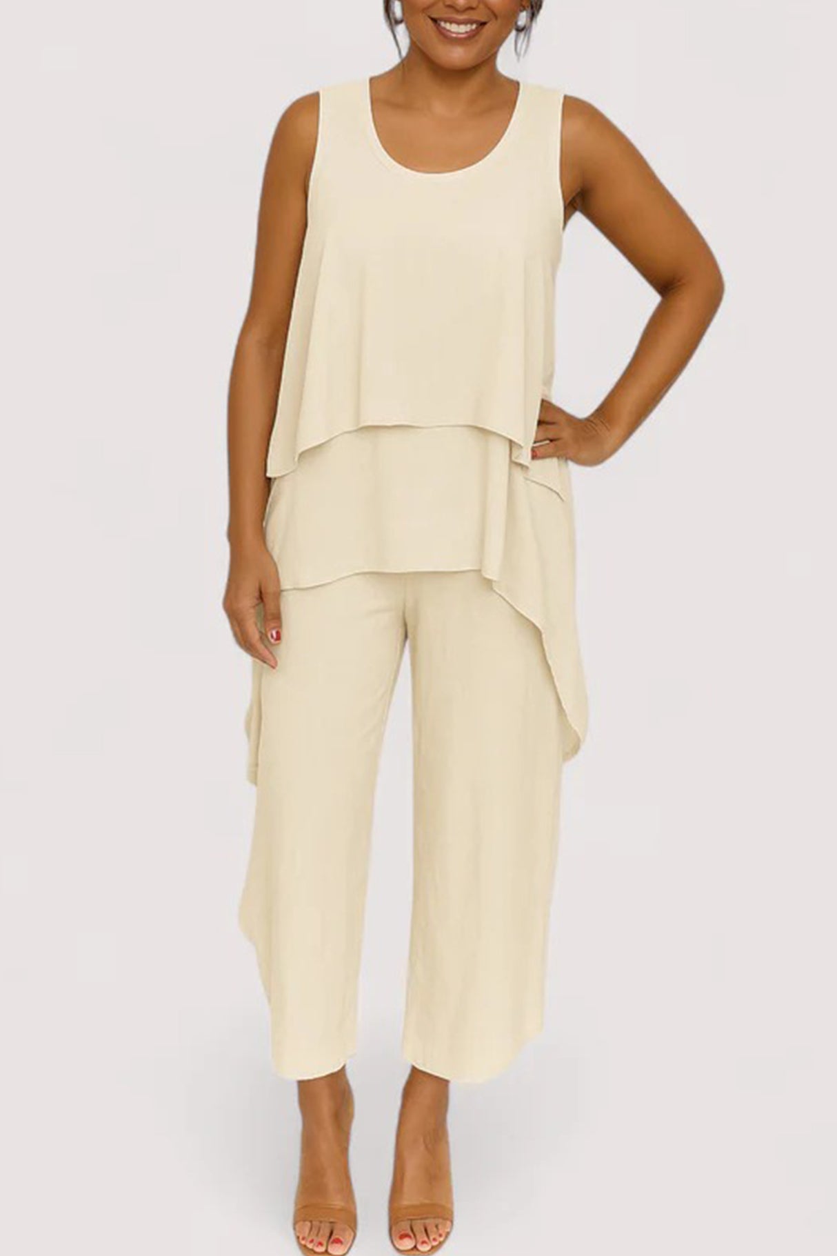 Arolora Solid Color Irregular Three-piece Outfit