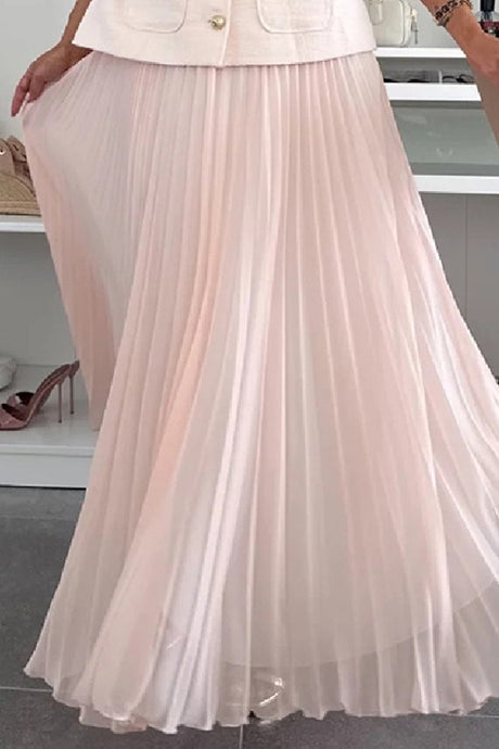 Arolora Button-down Tank Top Mesh Pleated Skirt Set