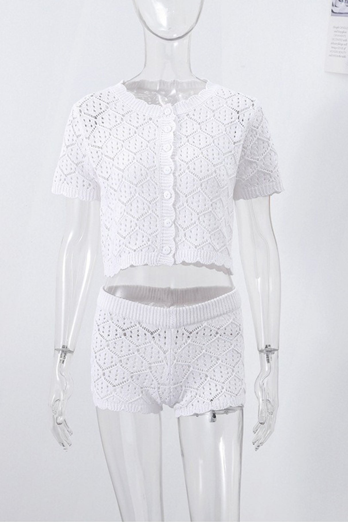 Arolora Hollow-out Jacquard Blouse Cover-up Set