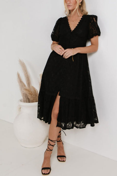 Arolora Lace Single-breasted Midi Dress