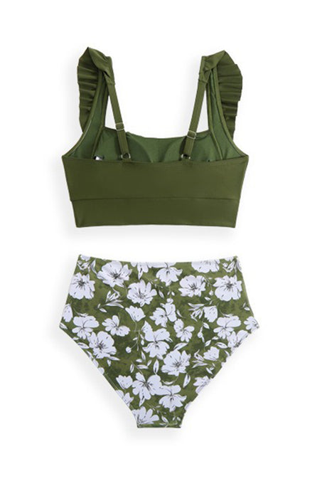 Arolora Ruffle Floral Print Swimsuit With Sarong