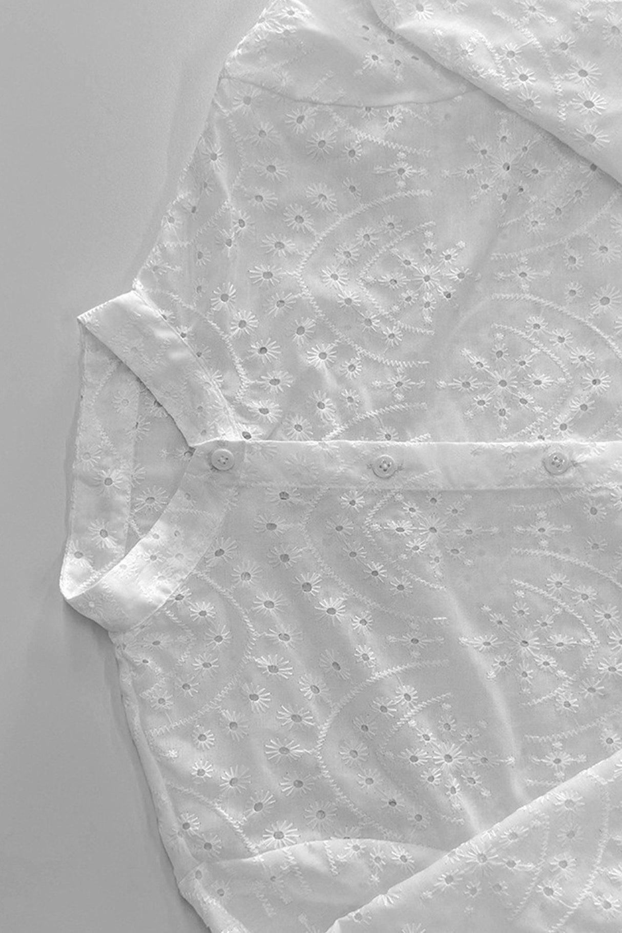 Arolora Hollow-out Jacquard Blouse Tiered Shorts Set