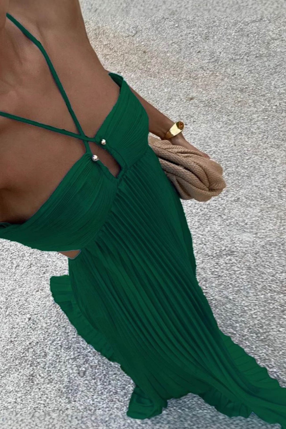 Arolora Halterneck Cutout Pleated Maxi Dress