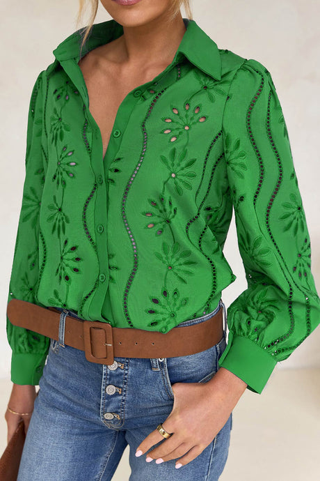 Hollow Out Puff Sleeve Blouse