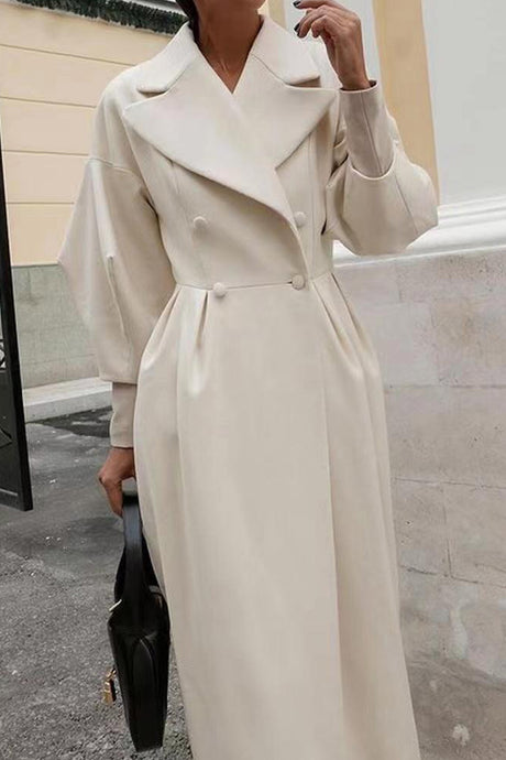 Lapel Lantern Sleeve Button-down Long Coat