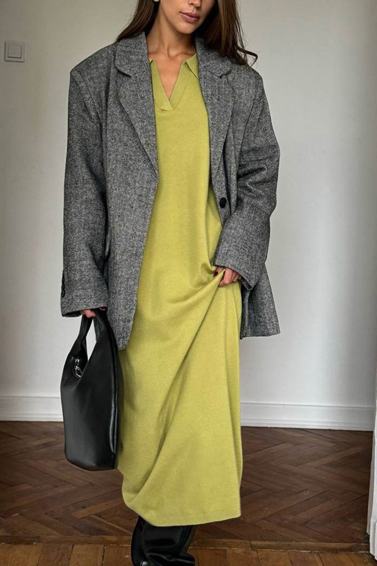 Lapel Long Sleeve Loose Knit Dress