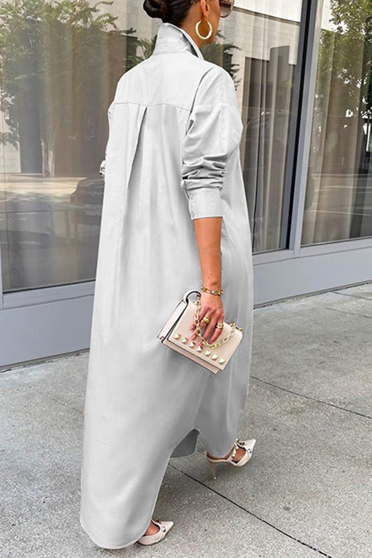 Solid Color Single-breasted Long Blouse