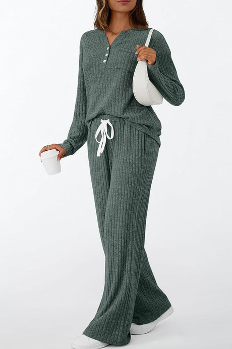 Ribbed Pitted Brushed Two Piece Pants Set