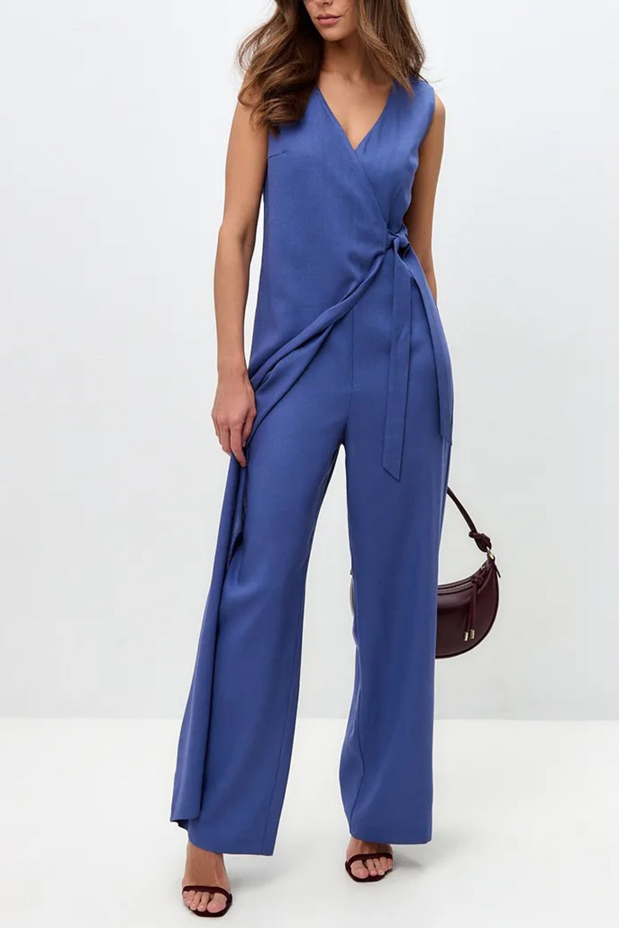 V Neck Zip-up Strappy Jumpsuits