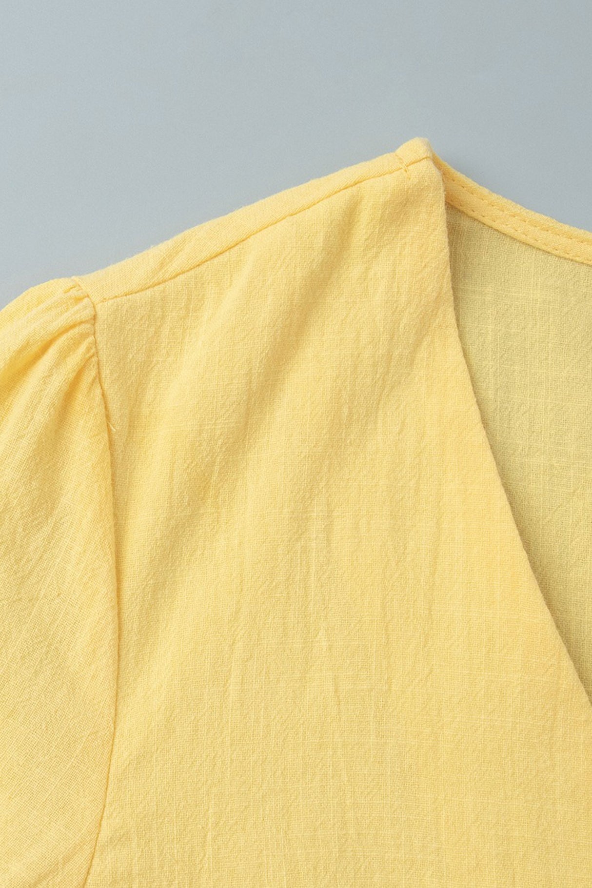 Puff Sleeve Tie-up Ruffle Cotton Shirt Skirt Set