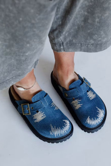 Distressed Denim Closed-toe Slip-on Flat