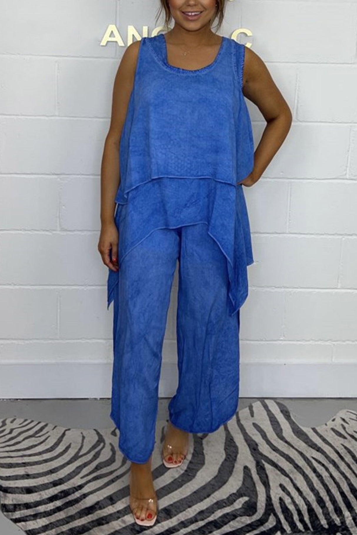 Arolora Solid Color Irregular Three-piece Outfit