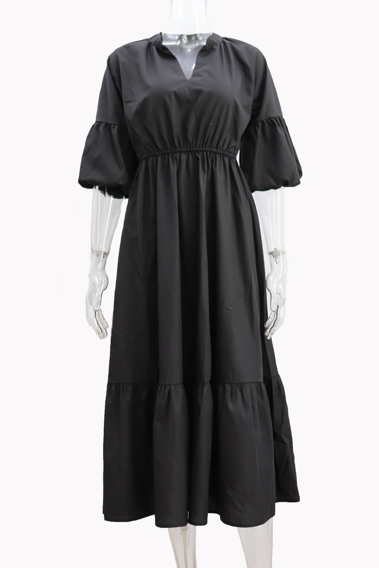 Arolora Half Sleeve V Neck High Waist Midi Dress