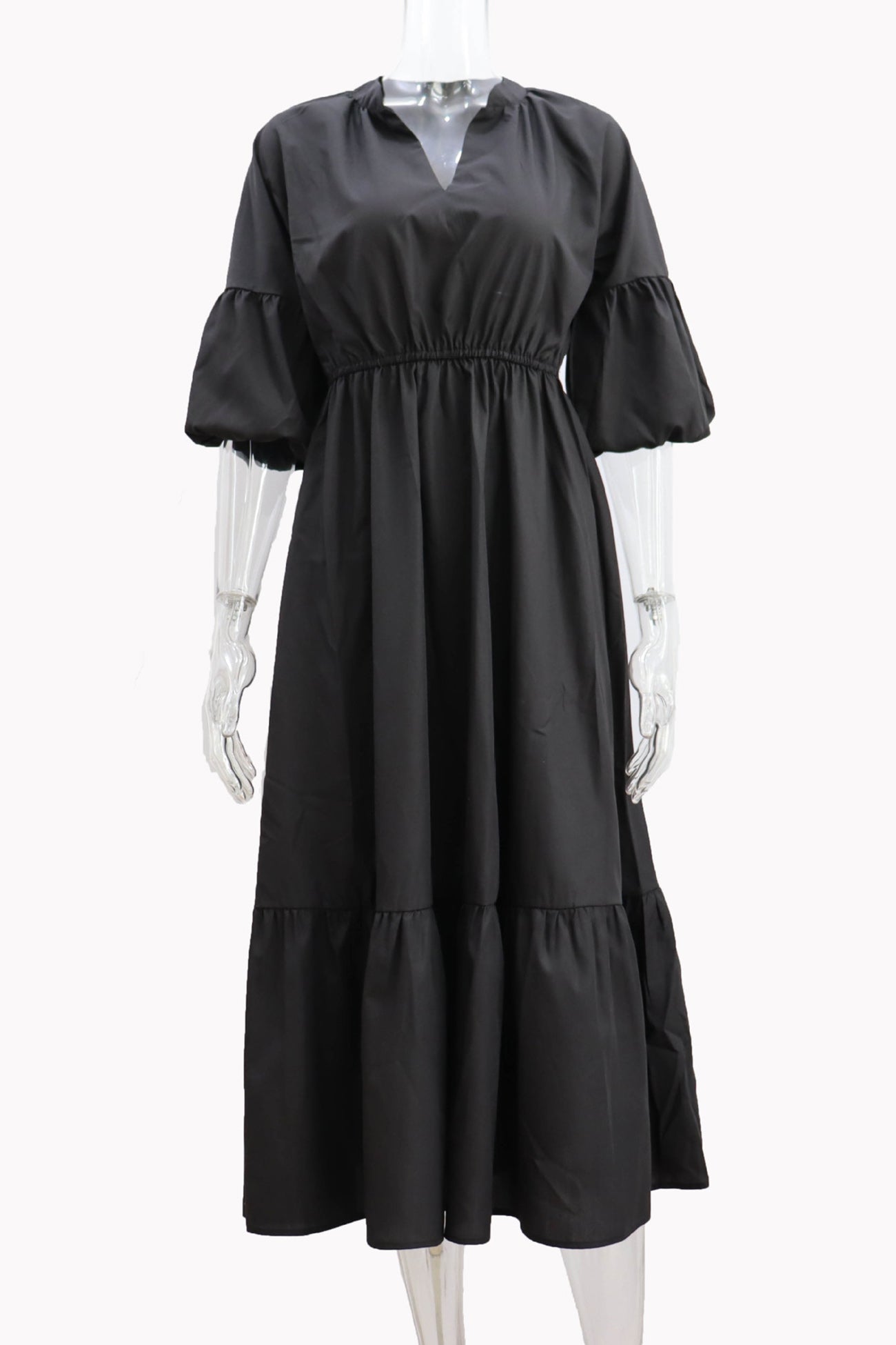 Arolora Half Sleeve V Neck High Waist Midi Dress