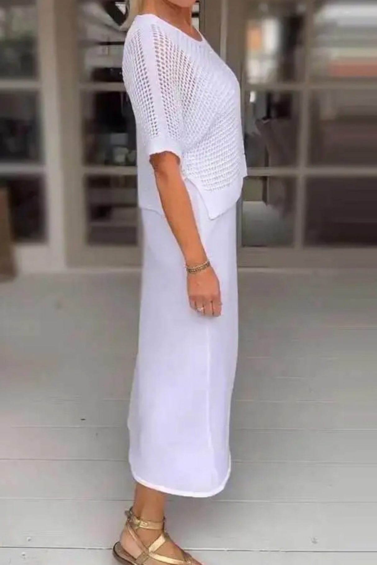 Hollow Out Knit Cover-up Tank Dress Two-piece Set