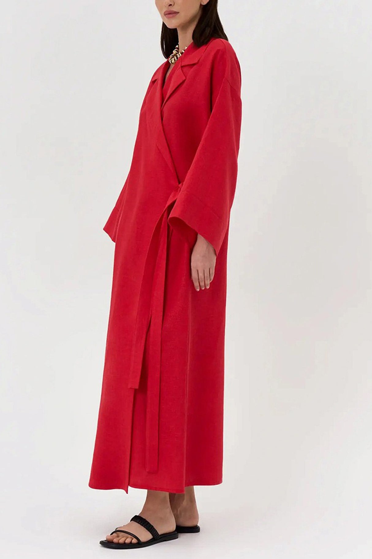 Lapel Tie-up Cotton Linen Dress