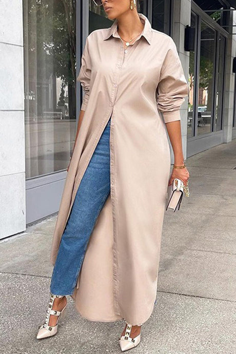 Solid Color Single-breasted Long Blouse