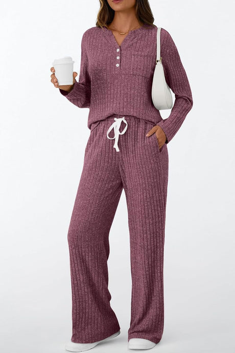 Ribbed Pitted Brushed Two Piece Pants Set