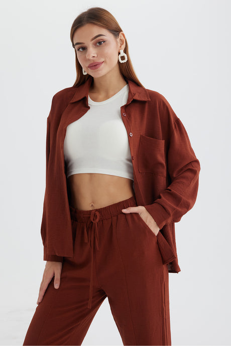 Long Sleeve Solid Color Shirt Long Pants Set