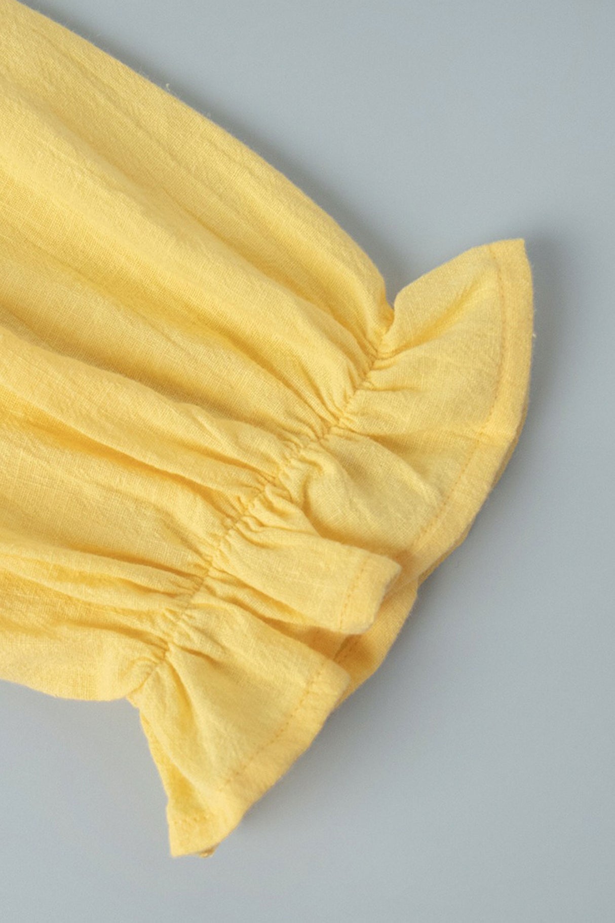 Puff Sleeve Tie-up Ruffle Cotton Shirt Skirt Set