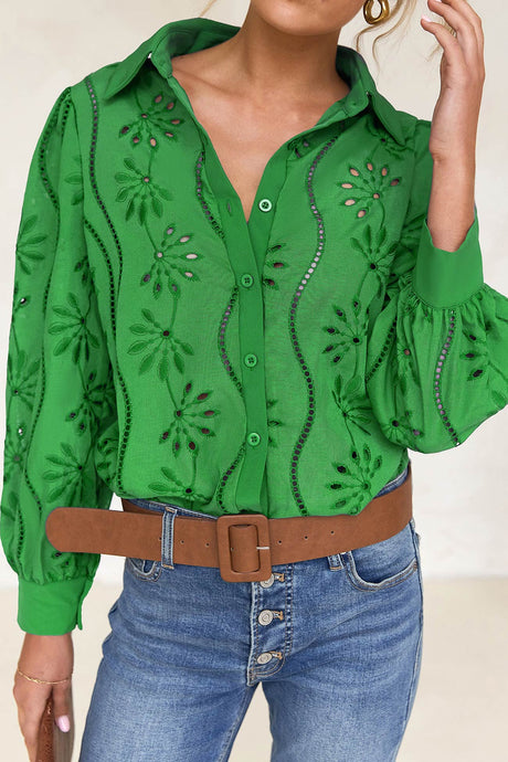 Hollow Out Puff Sleeve Blouse