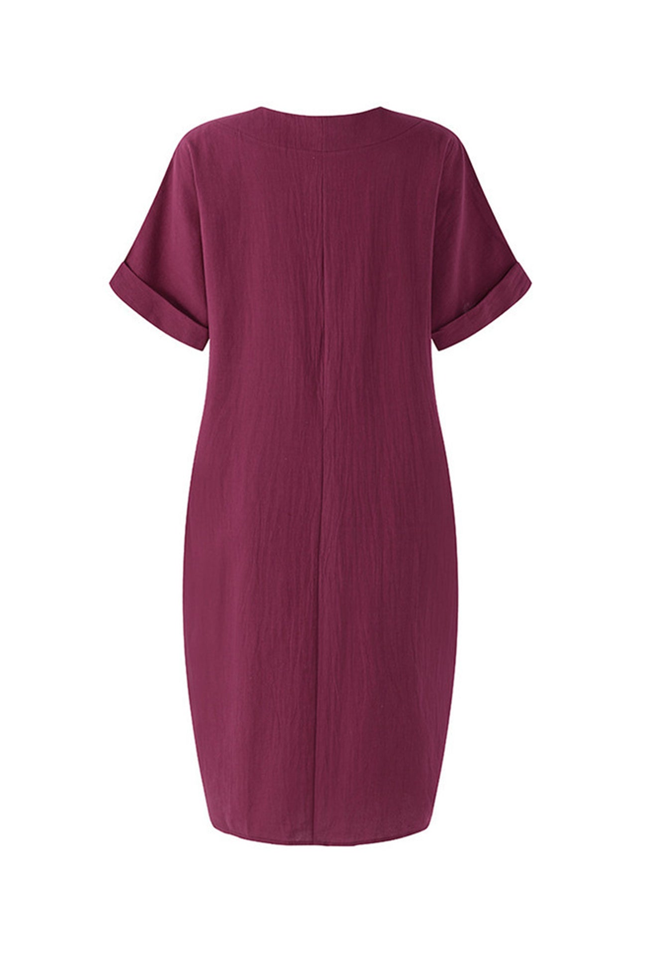 Arolora V-Neck Short Sleeve Pocketed Cotton Dress