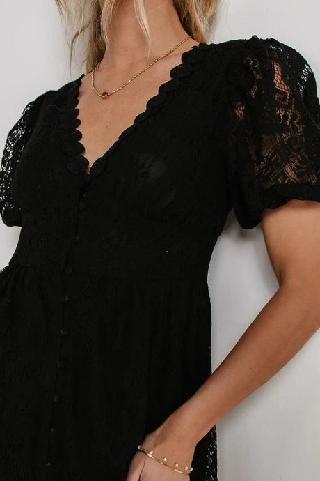 Arolora Lace Single-breasted Midi Dress