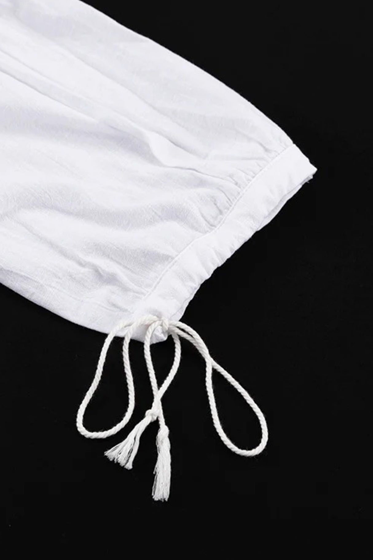 Arolora V-neck Lantern Sleeve Cotton Shirt Set