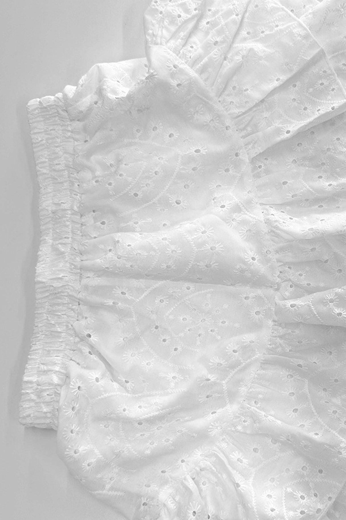 Arolora Hollow-out Jacquard Blouse Tiered Shorts Set