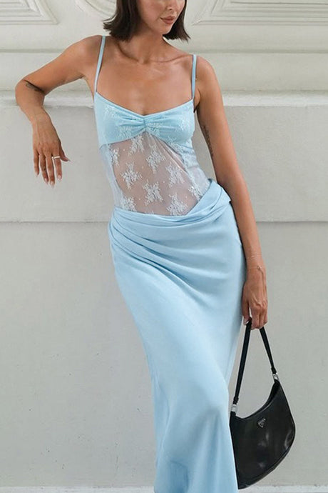 Low Cut Lace Patchwork Ruched Cami Dress