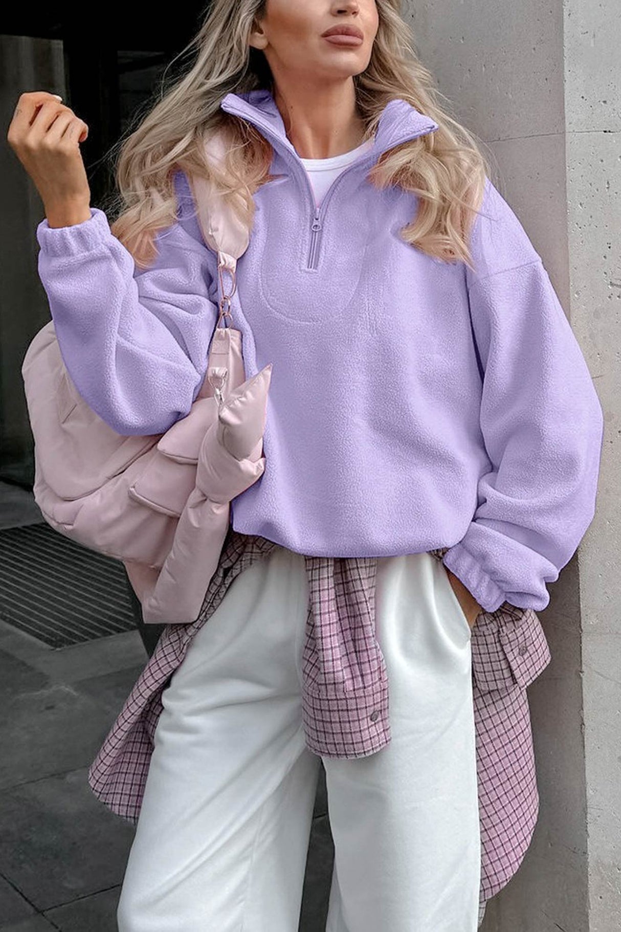 Polar Fleece Lapel Zip-up Sweatshirt