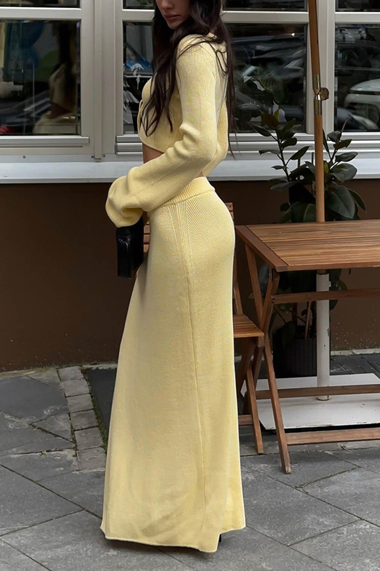 Tie-up Flare Sleeve Cardigan Knitted Skirt Set