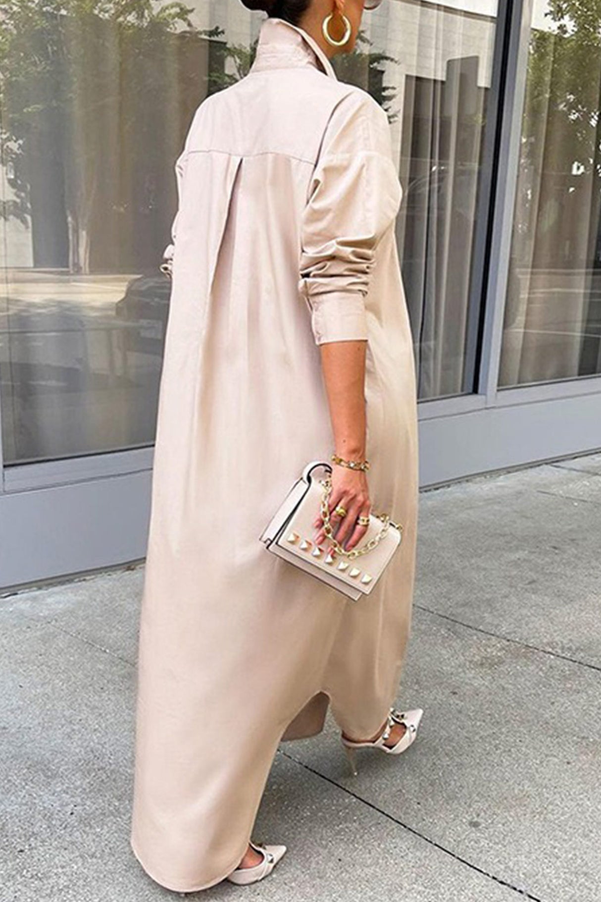 Solid Color Single-breasted Long Blouse