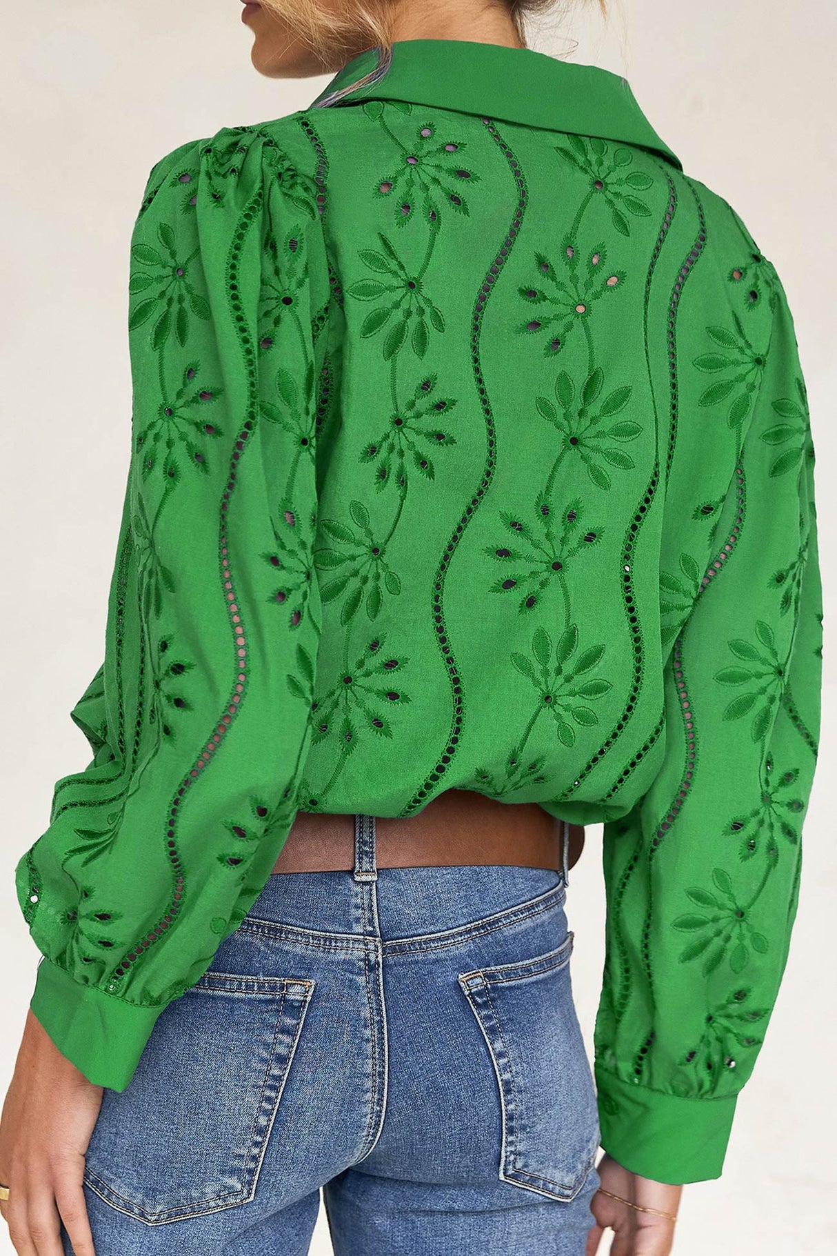 Hollow Out Puff Sleeve Blouse