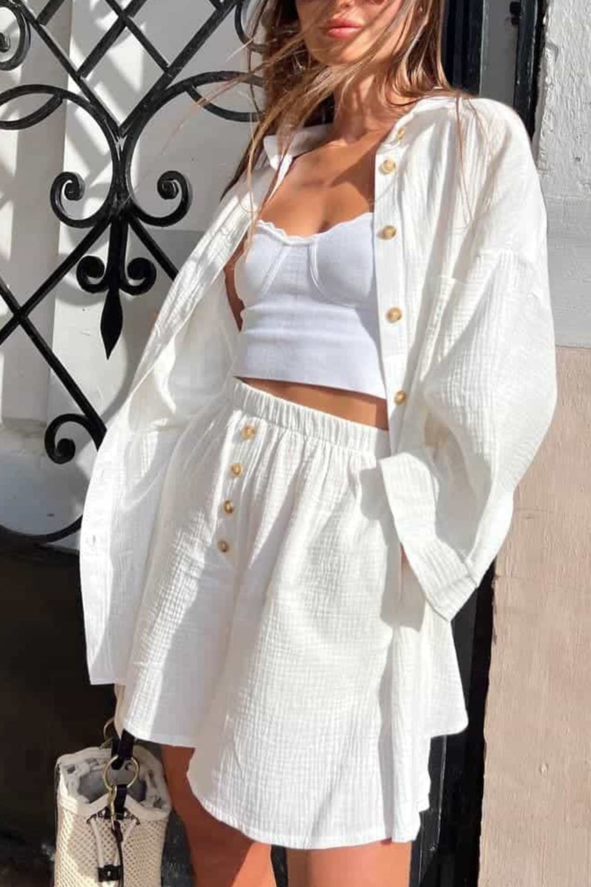 Single-breasted Three-quarter Sleeve Shirt Set