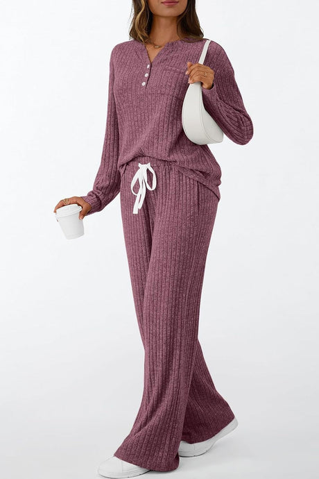 Ribbed Pitted Brushed Two Piece Pants Set
