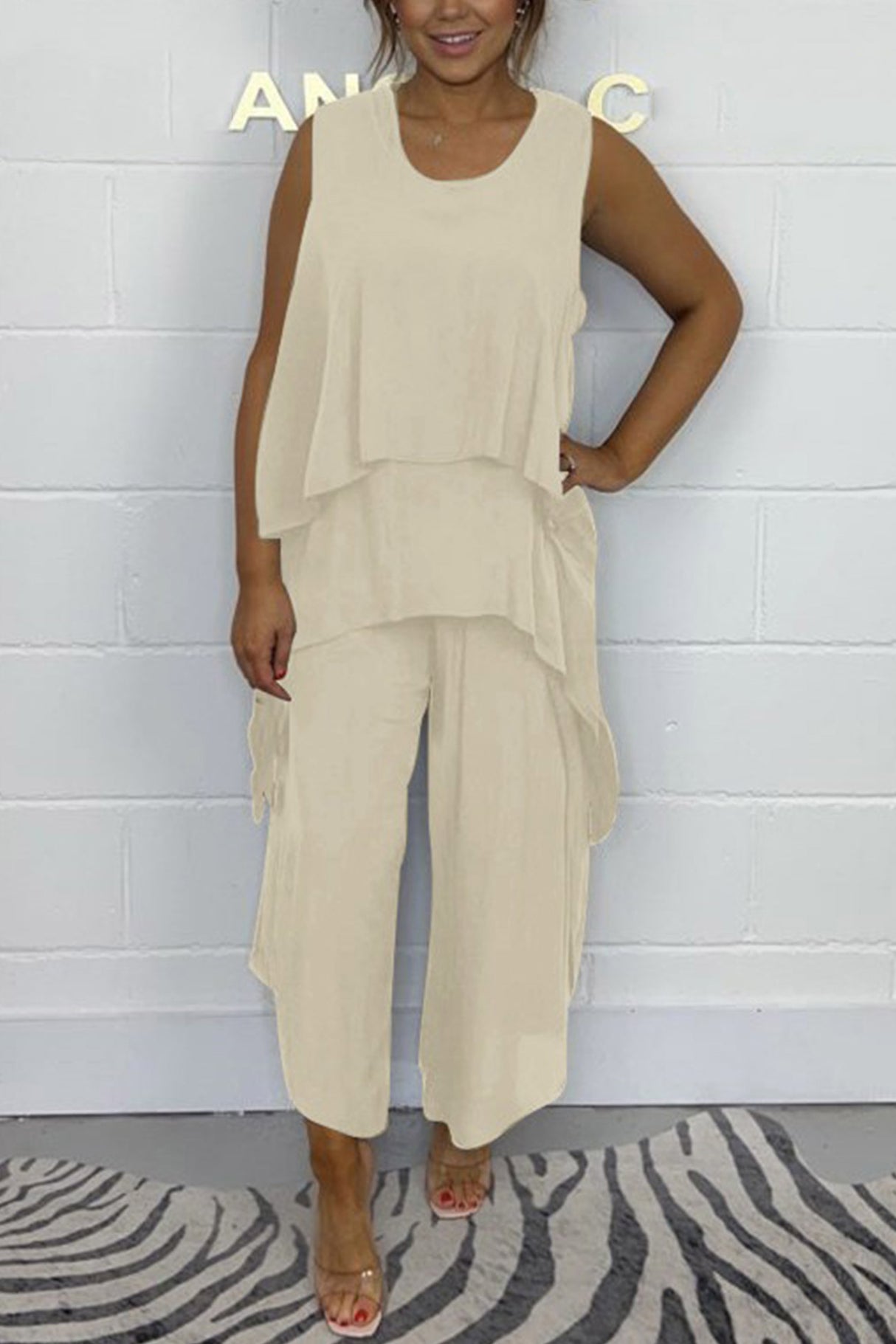 Arolora Solid Color Irregular Three-piece Outfit