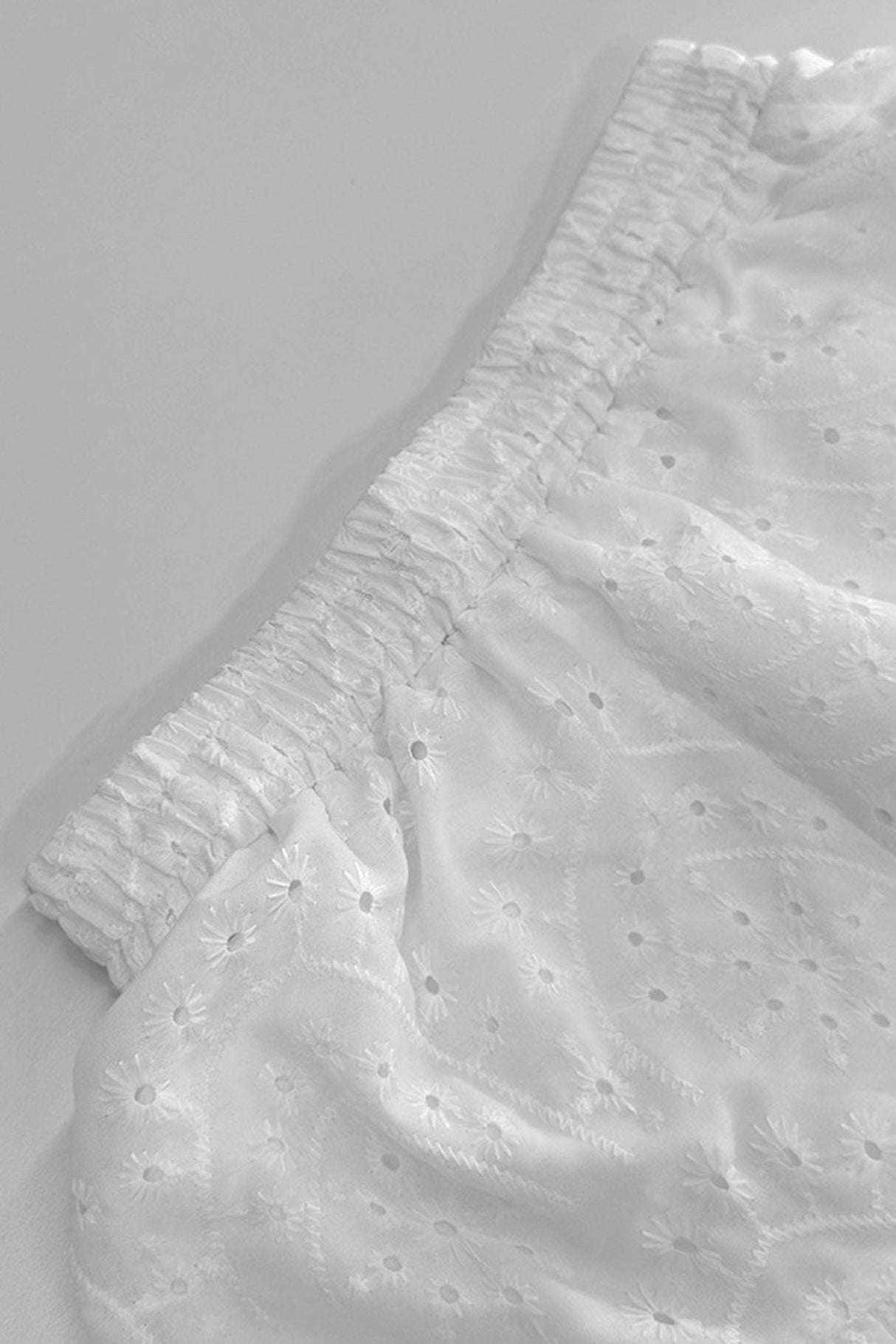 Arolora Hollow-out Jacquard Blouse Tiered Shorts Set