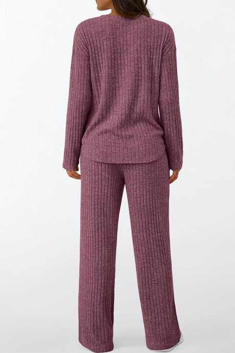 Ribbed Pitted Brushed Two Piece Pants Set