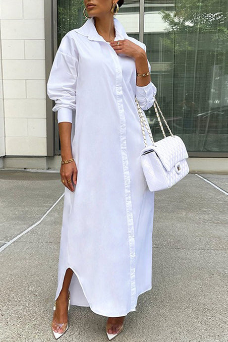 Solid Color Single-breasted Long Blouse