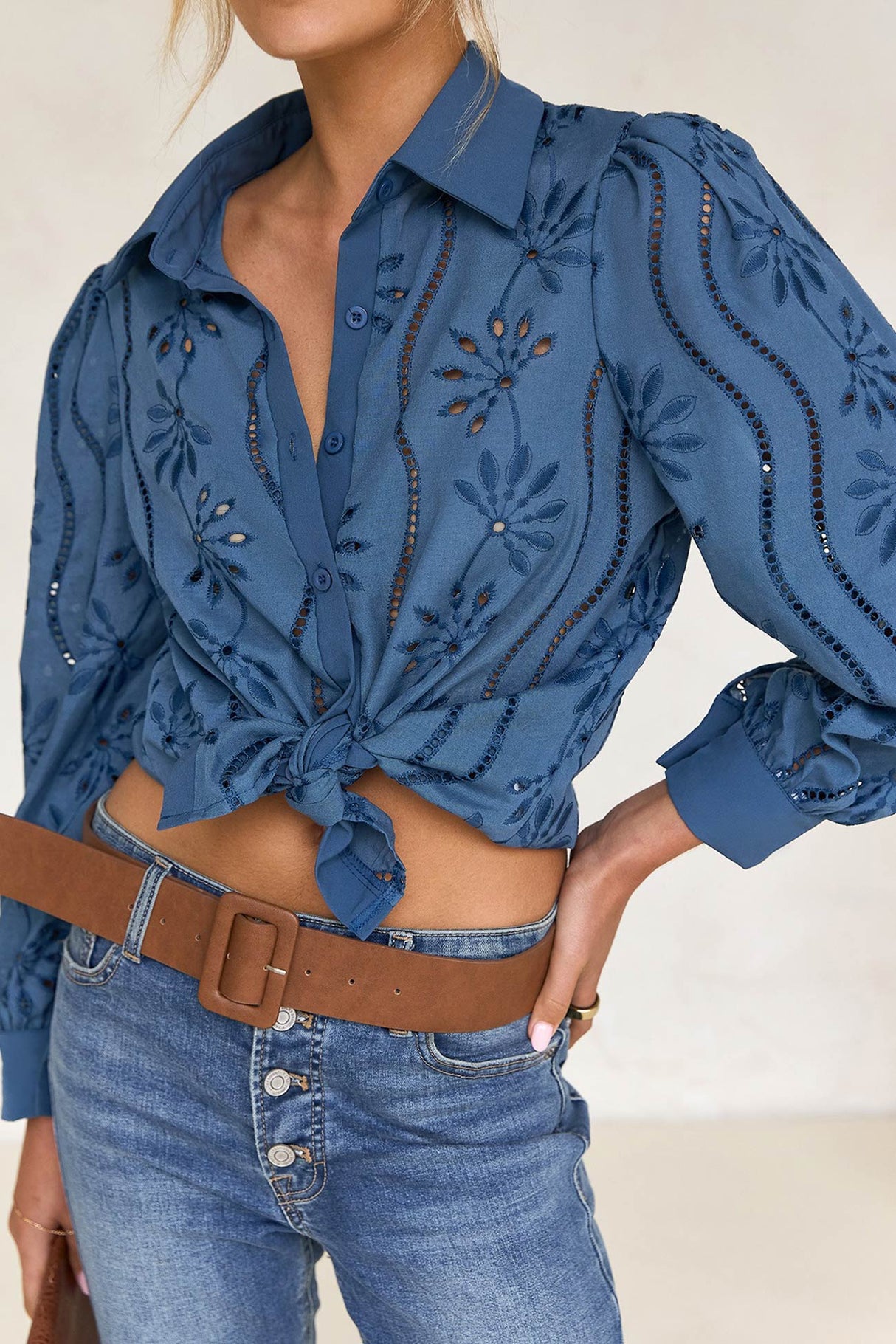 Hollow Out Puff Sleeve Blouse