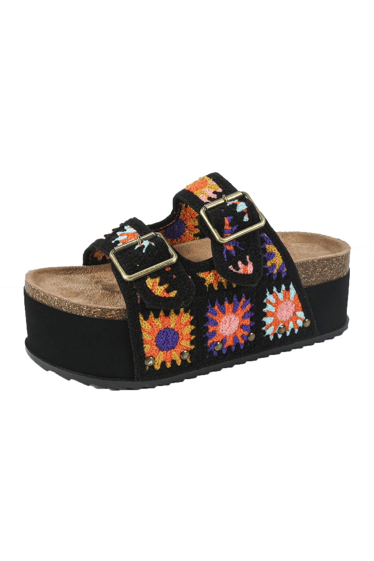 Boho Floral Embroidery Platform Sandals
