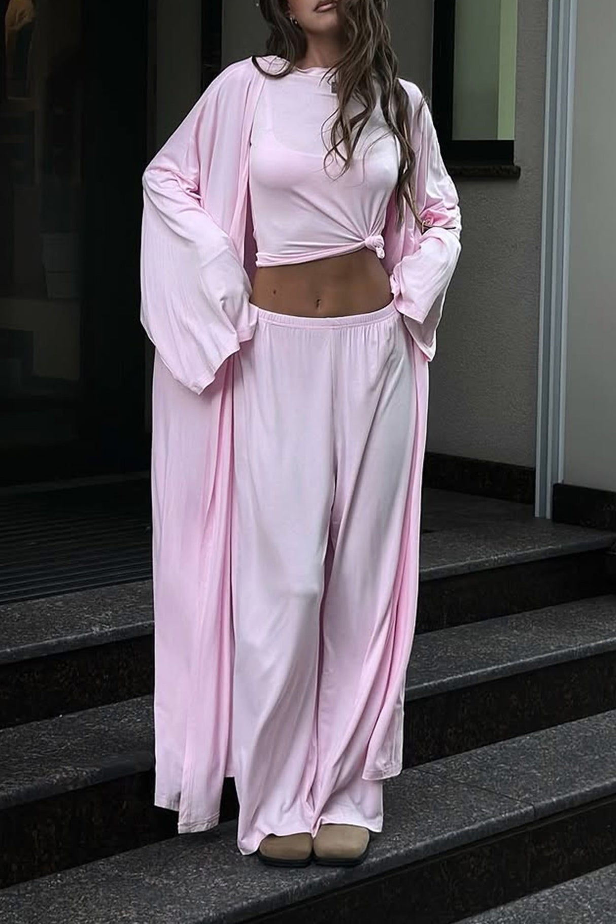 Solid Color Comfy Three-piece Outfit